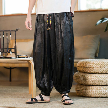 Mythstone Dragon Pattern Loose Men's Harem Pants With Pockets