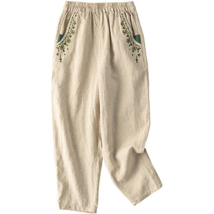 Mythstone Vintage Embroidery Elastic Waist Harem Pants With Pockets