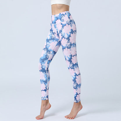 Mythstone Flowers Leaves Print Sports Fitness Yoga High Waist Leggings Women's Yoga Pants