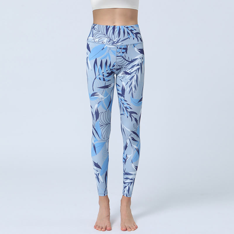 Mythstone Flowers Leaves Print Sports Fitness Yoga High Waist Leggings Women's Yoga Pants