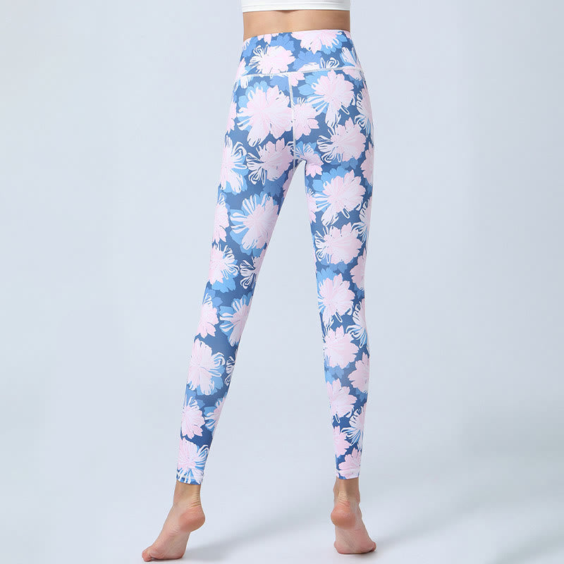 Mythstone Flowers Leaves Print Sports Fitness Yoga High Waist Leggings Women's Yoga Pants