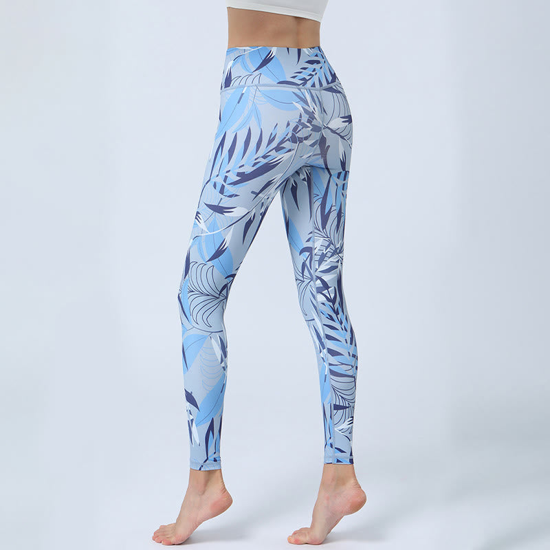 Mythstone Flowers Leaves Print Sports Fitness Yoga High Waist Leggings Women's Yoga Pants