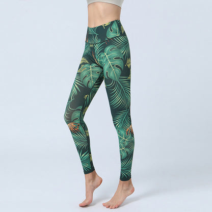 Leggings deportivos de cintura alta con estampado de hojas de Mythstone para mujer 