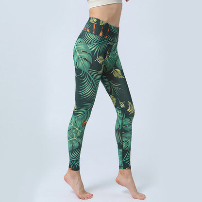 Leggings deportivos de cintura alta con estampado de hojas de Mythstone para mujer 