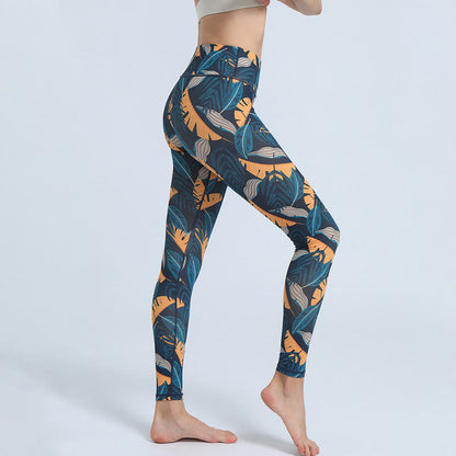 Leggings deportivos de cintura alta con estampado de hojas de Mythstone para mujer 