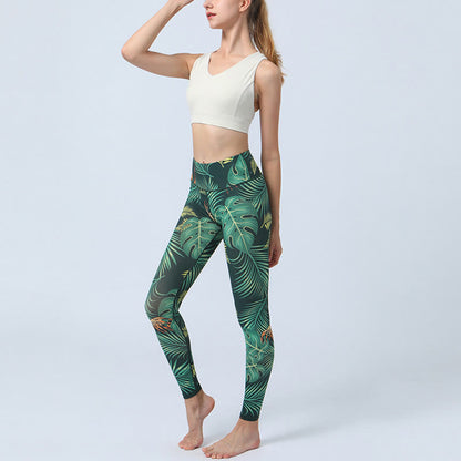 Leggings deportivos de cintura alta con estampado de hojas de Mythstone para mujer 