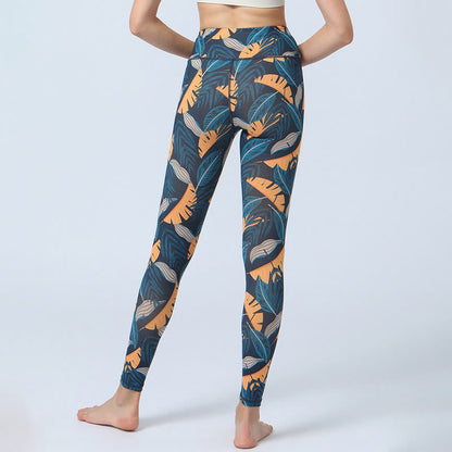 Leggings deportivos de cintura alta con estampado de hojas de Mythstone para mujer 