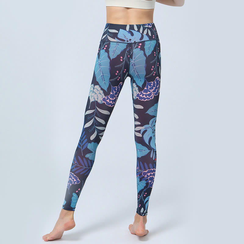 Leggings deportivos de cintura alta con estampado de hojas de Mythstone para mujer 