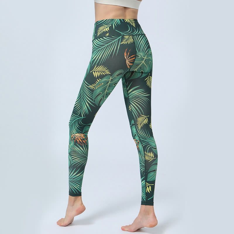 Leggings deportivos de cintura alta con estampado de hojas de Mythstone para mujer 