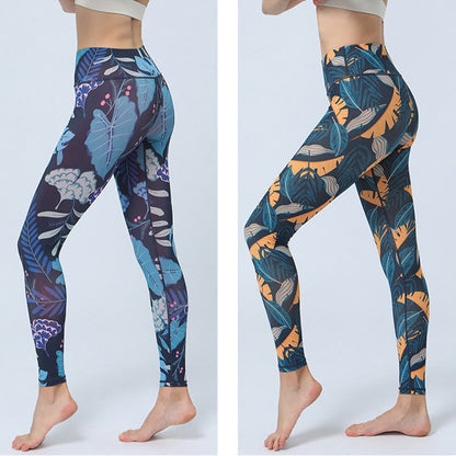 Leggings deportivos de cintura alta con estampado de hojas de Mythstone para mujer 