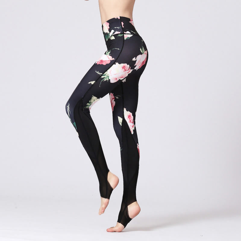 Mythstone Rose Peony Flower Print Design Sports Fitness Yoga Leggings Women's Yoga Pants