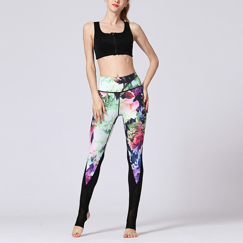 Mythstone Rose Peony Flower Print Design Sports Fitness Yoga Leggings Women's Yoga Pants