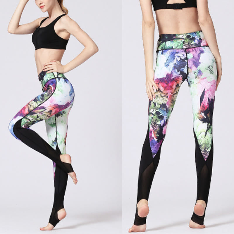 Mythstone Rose Peony Flower Print Design Sports Fitness Yoga Leggings Women's Yoga Pants