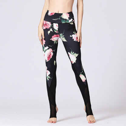 Mythstone Rose Peony Flower Print Design Sports Fitness Yoga Leggings Women's Yoga Pants