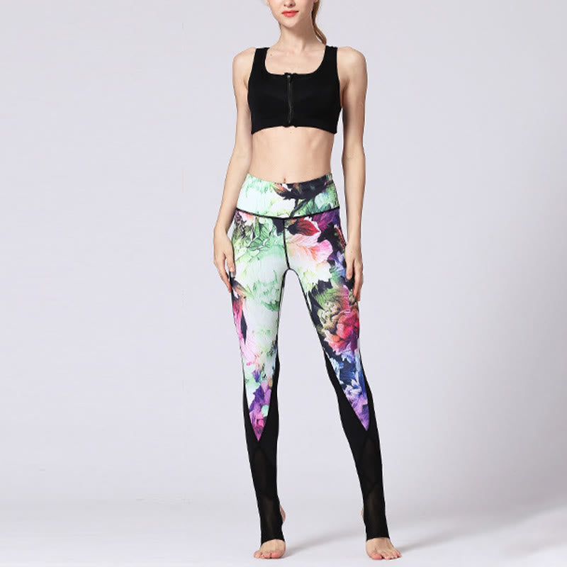 Mythstone Rose Peony Flower Print Design Sports Fitness Yoga Leggings Women's Yoga Pants