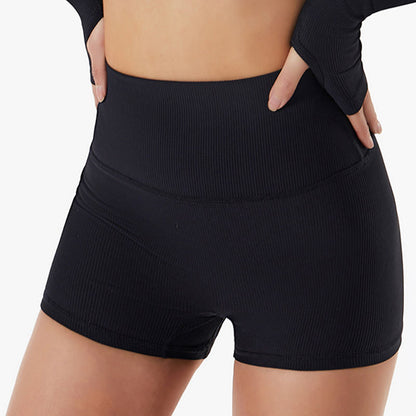 Mythstone Ribbed Long Sleeve Crop Top T-shirt Shorts Sports Fitness Gym Yoga Outfits