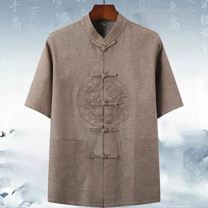 Mythstone Dragon Embroidery Pattern Tang Suit Short Sleeve Shirt Pants Men's Set