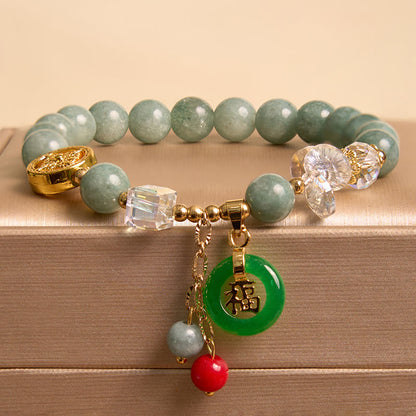 Mythstone Strawberry Quartz Jade Fu Character Charm Healing Bracelet