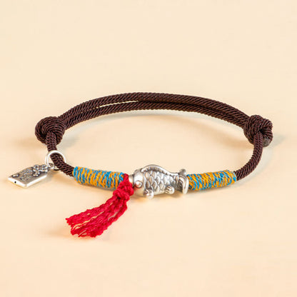 Pulsera de plata de ley 999 con hilo rojo y protección de peces koi de la suerte de Mythstone 