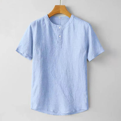 Mythstone Summer Men's Solid Color Button Short Sleeve Linen Shirt