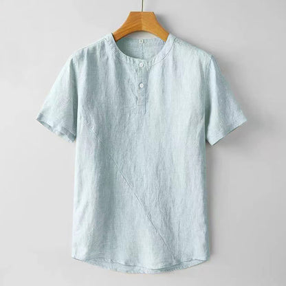 Mythstone Summer Men's Solid Color Button Short Sleeve Linen Shirt