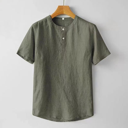 Mythstone Summer Men's Solid Color Button Short Sleeve Linen Shirt