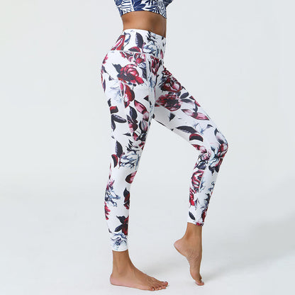 Leggings deportivos de cintura alta con estampado de leopardo y tigre de Mythstone Rose Lines para mujer, pantalones de yoga con bolsillos 