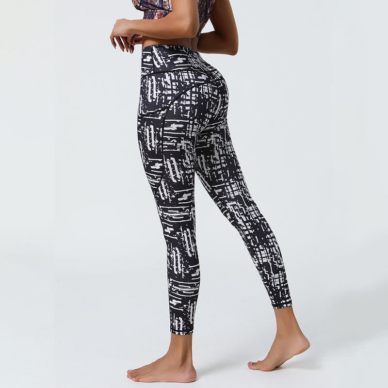 Leggings deportivos de cintura alta con estampado de leopardo y tigre de Mythstone Rose Lines para mujer, pantalones de yoga con bolsillos 