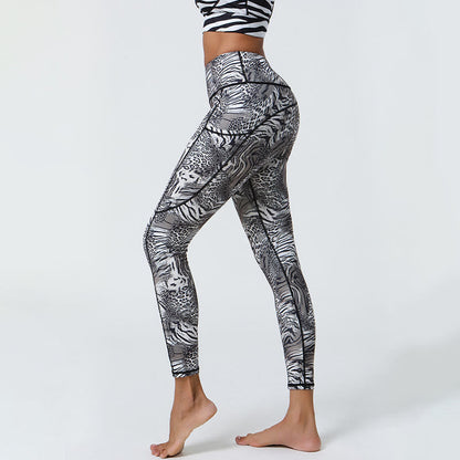 Leggings deportivos de cintura alta con estampado de leopardo y tigre de Mythstone Rose Lines para mujer, pantalones de yoga con bolsillos 