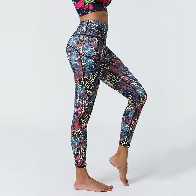 Leggings deportivos de cintura alta con estampado de leopardo y tigre de Mythstone Rose Lines para mujer, pantalones de yoga con bolsillos 