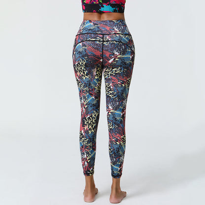 Leggings deportivos de cintura alta con estampado de leopardo y tigre de Mythstone Rose Lines para mujer, pantalones de yoga con bolsillos 