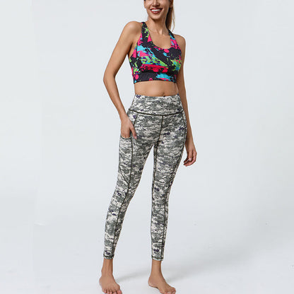 Leggings deportivos de cintura alta con estampado de leopardo y tigre de Mythstone Rose Lines para mujer, pantalones de yoga con bolsillos 