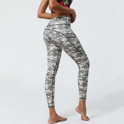 Leggings deportivos de cintura alta con estampado de leopardo y tigre de Mythstone Rose Lines para mujer, pantalones de yoga con bolsillos 