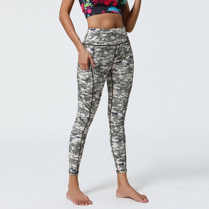 Leggings deportivos de cintura alta con estampado de leopardo y tigre de Mythstone Rose Lines para mujer, pantalones de yoga con bolsillos 