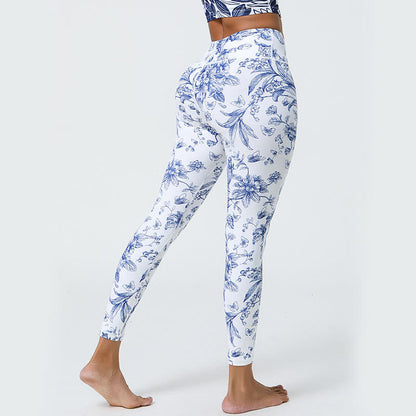 Leggings deportivos de cintura alta con estampado de flores, hojas, dientes de león y piñas de Mythstone para mujer 