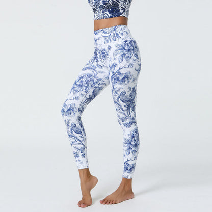 Leggings deportivos de cintura alta con estampado de flores, hojas, dientes de león y piñas de Mythstone para mujer 