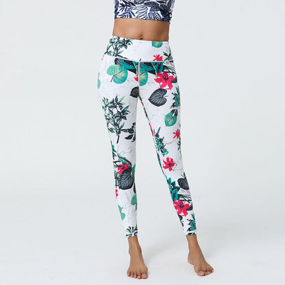 Leggings deportivos de cintura alta con estampado de flores, hojas, dientes de león y piñas de Mythstone para mujer 