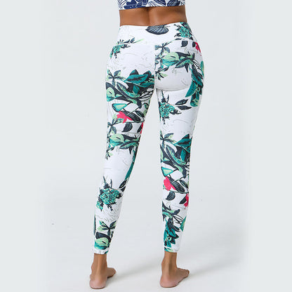 Leggings deportivos de cintura alta con estampado de flores, hojas, dientes de león y piñas de Mythstone para mujer 