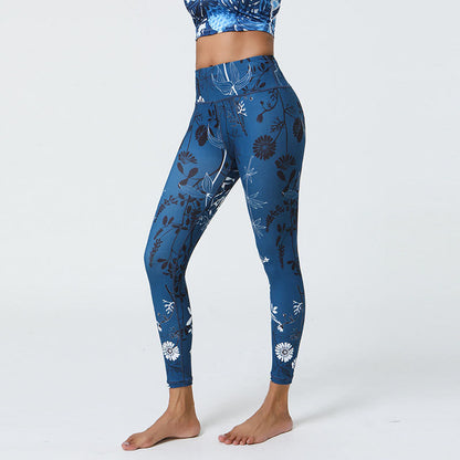 Leggings deportivos de cintura alta con estampado de flores, hojas, dientes de león y piñas de Mythstone para mujer 