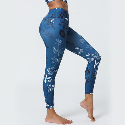 Leggings deportivos de cintura alta con estampado de flores, hojas, dientes de león y piñas de Mythstone para mujer 