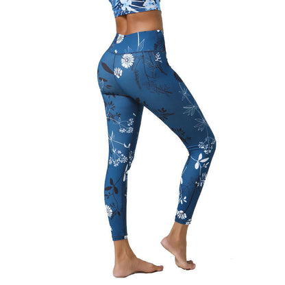 Leggings deportivos de cintura alta con estampado de flores, hojas, dientes de león y piñas de Mythstone para mujer 