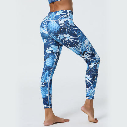 Leggings deportivos de cintura alta con estampado de flores, hojas, dientes de león y piñas de Mythstone para mujer 