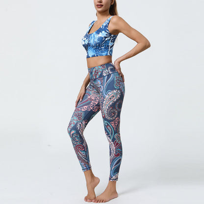 Mythstone Flowers Feathers Sun Moon Print Sports Fitness Yoga High Waist Leggings Women's Pants