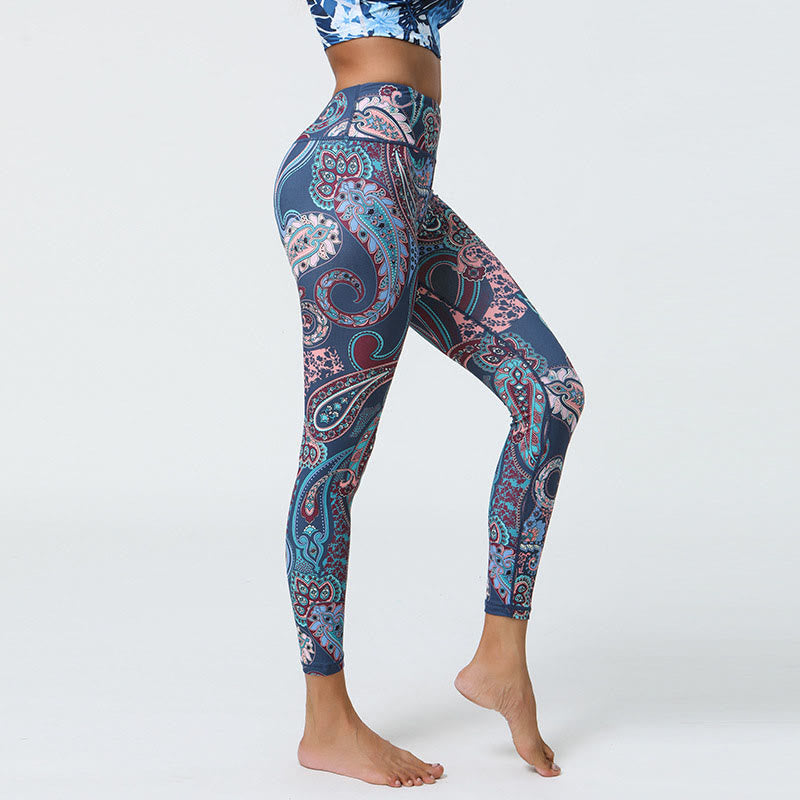 Mythstone Flowers Feathers Sun Moon Print Sports Fitness Yoga High Waist Leggings Women's Pants