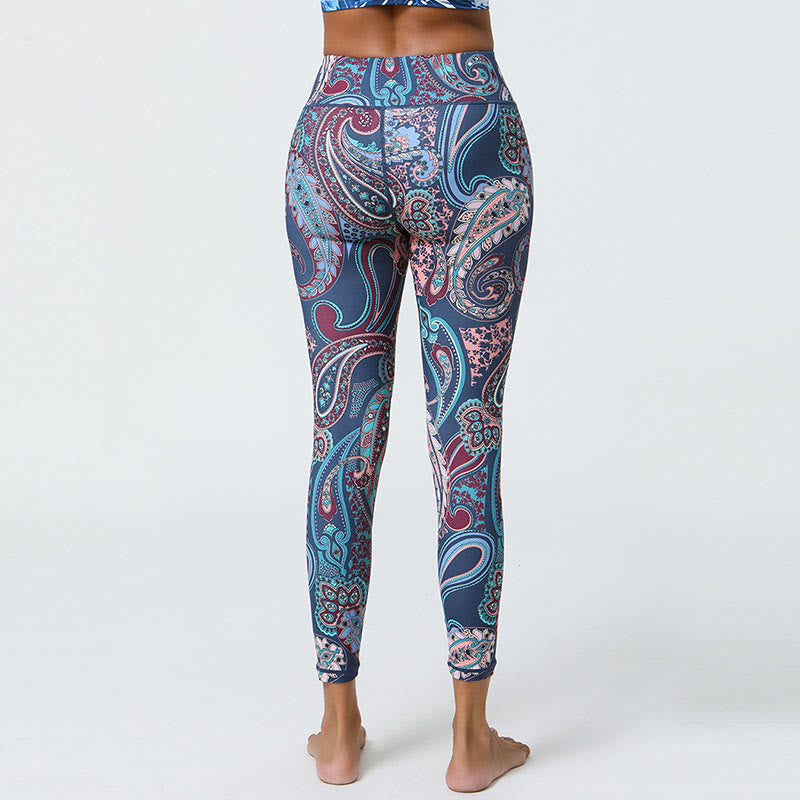 Mythstone Flowers Feathers Sun Moon Print Sports Fitness Yoga High Waist Leggings Women's Pants