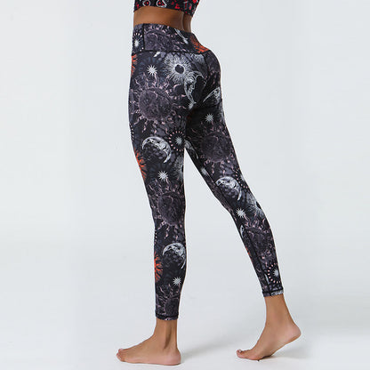 Mythstone Flowers Feathers Sun Moon Print Sports Fitness Yoga High Waist Leggings Women's Pants