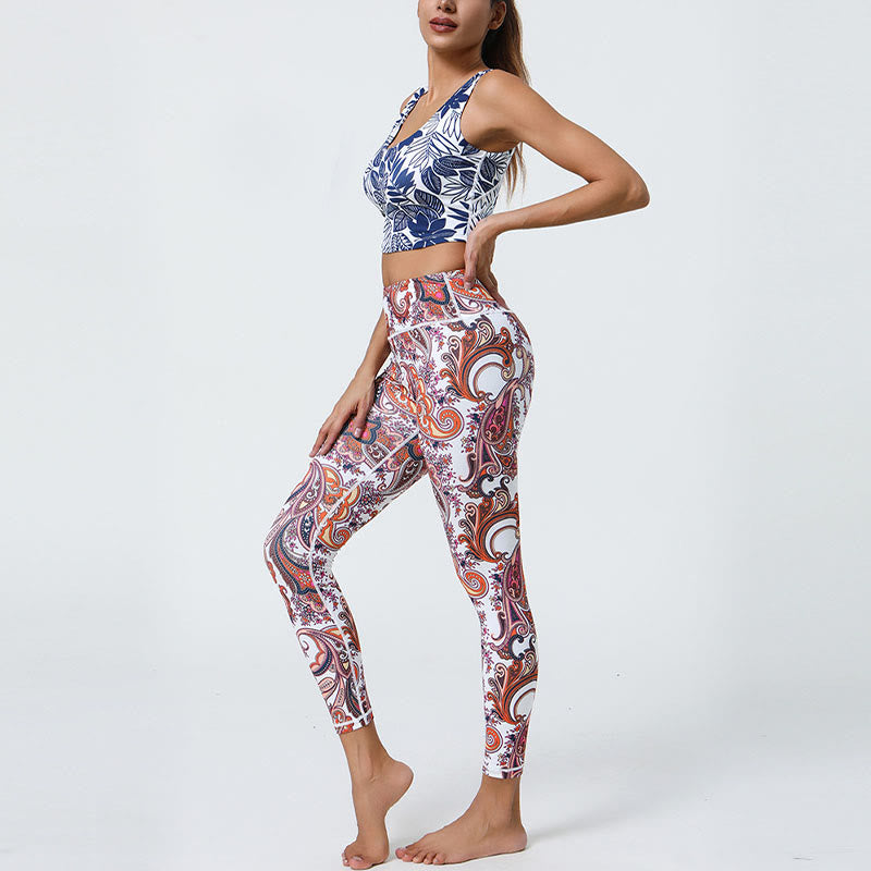 Mythstone Flowers Feathers Sun Moon Print Sports Fitness Yoga High Waist Leggings Women's Pants