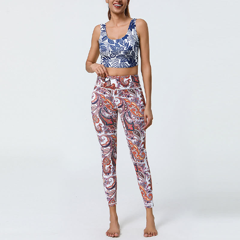 Mythstone Flowers Feathers Sun Moon Print Sports Fitness Yoga High Waist Leggings Women's Pants