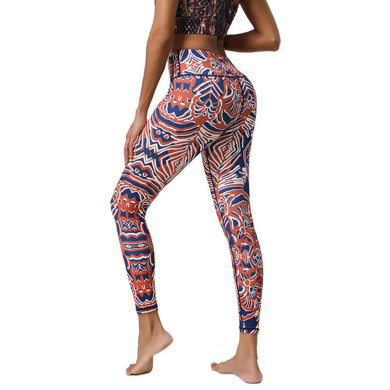 Mythstone Flowers Feathers Sun Moon Print Sports Fitness Yoga High Waist Leggings Women's Pants