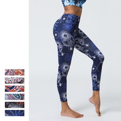 Mythstone Flowers Feathers Sun Moon Print Sports Fitness Yoga High Waist Leggings Women's Pants